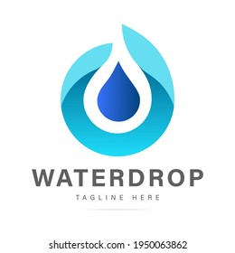 Abstract blue water drop logo,clean droplet sign,aqua business company agency icon.Design template Logotype pure drop symbol from curves liquid lines.Vector isolated illustration on white background