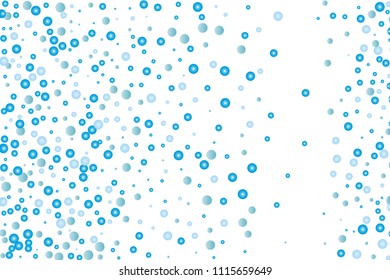 Abstract blue water drops, bubbles, growth, pearls on white background. Light, fresh pattern. Vector illustration