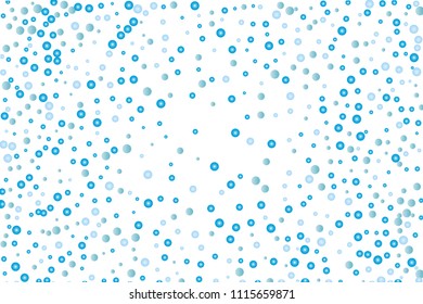 Abstract blue water drops, bubbles, growth, pearls on white background. Light, fresh pattern. Vector illustration