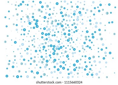 Abstract blue water drops, bubbles, growth, pearls on white background. Light, fresh pattern. Vector illustration