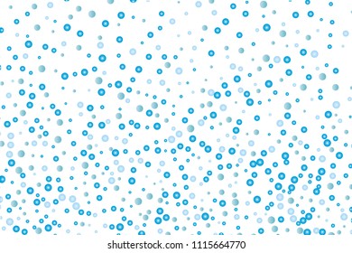 Abstract blue water drops, bubbles, growth, pearls on white background. Light, fresh pattern. Vector illustration