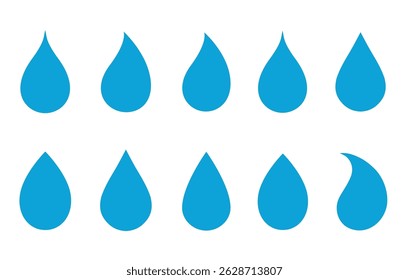 abstract blue water drops liquid elements set silhouettes icons on white background