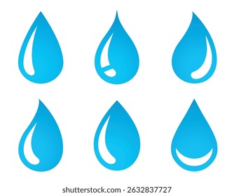 abstract blue water drops liquid shapes set silhouettes icons on white background