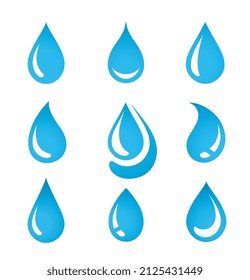 abstract blue water drops silhouettes and droplet set icons with curve design elements