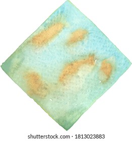 Abstract blue water and sand brown square watercolor hand painting banner for decoration.