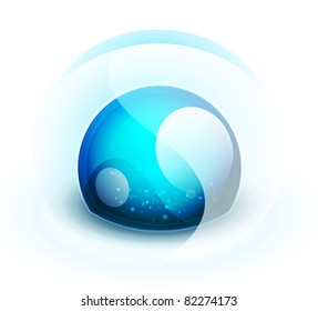 Icono abstracto de esfera de agua azul. Concepto de negocio, tecnología o naturaleza