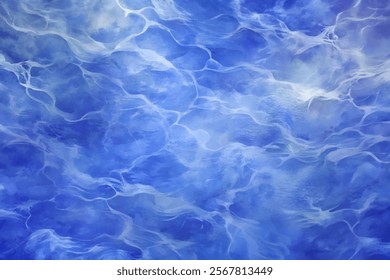 Abstract blue water texture, fluid wave patterns, serene ocean background, digital art design, calming aesthetic.