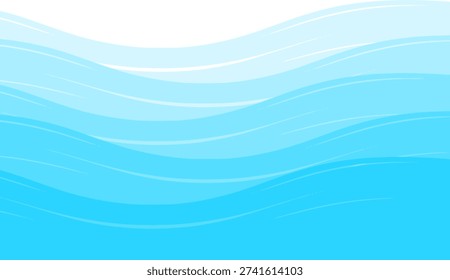 Abstract blue water wave background featuring bold layered curves with soft white crests and deep gradient ripples for professional corporate branding and summer graphic design.