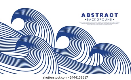 Abstract blue water wave line pattern background. Japanese style concept. Marine banner. Vector illustration.