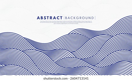 Abstract blue water wave line pattern background. Wavy art wallpaper. Japanese style concept. Vector illustration.	