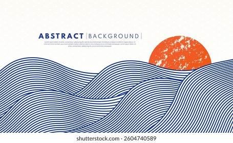 Abstract blue water wave line pattern background. Japanese ocean style concept. Vector illustration.