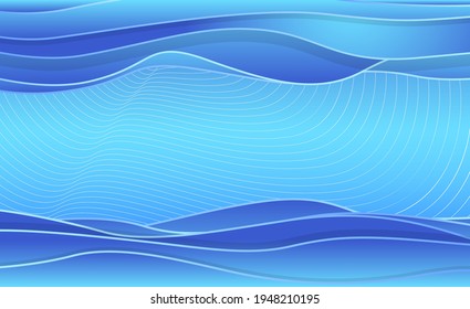 Abstract blue water waves, layered background. Vector illustration template for web banner, poster, postcard. Deep ocean backdrop for greeting card, advertisement etc.