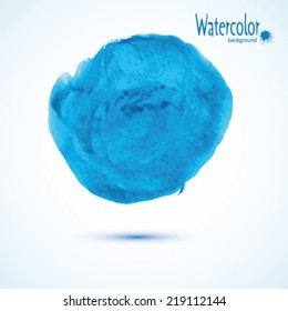 Abstract blue watercolor background. Hand-drawn painted, vector element for design. Original unusual blot isolated. 