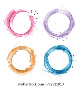 Abstract  Blue Watercolor Brush Circle Background Texture Paper. Vector Illustration.