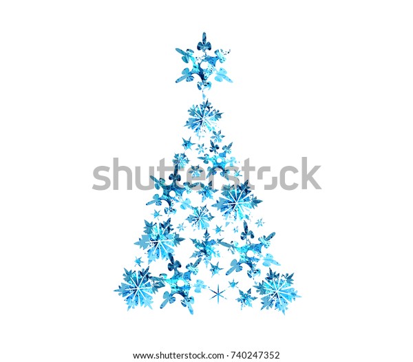 Download Abstract Blue Watercolor Christmas Tree Vector Stock Vector (Royalty Free) 740247352