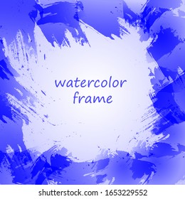 Abstract blue watercolor frame with sample text.