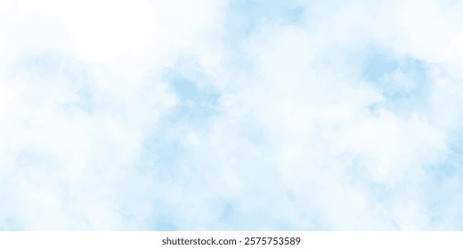 Abstract blue watercolor painted mottled blue background with vintage marbled textured design on cloudy sky blue banner panoramic background.
