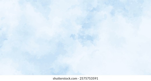 Abstract blue watercolor painted mottled blue background with vintage marbled textured design on cloudy sky blue banner panoramic background.
