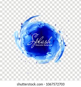 Abstract blue watercolor spalsh design on transparent background