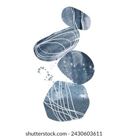 Abstract blue watercolor texture. Rock wall art design illustration.