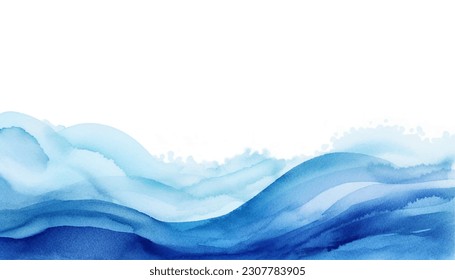 Abstract blue watercolor waves background. Watercolor texture. Vector illustration.