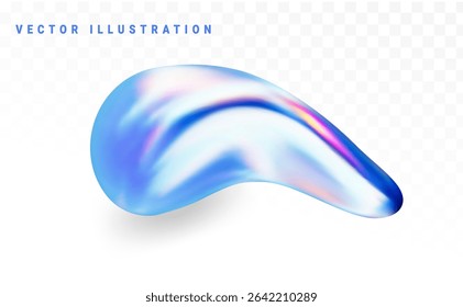 Abstract blue wave. 3d liquid metal shape in neon color. Vector illustration