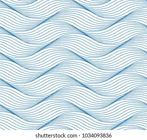 Abstract Blue Wave Art Line Seamless Pattern Background, Vector Illustration