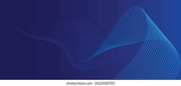 Abstract Blue Wave Background with Curved Lines on Dark Gradient