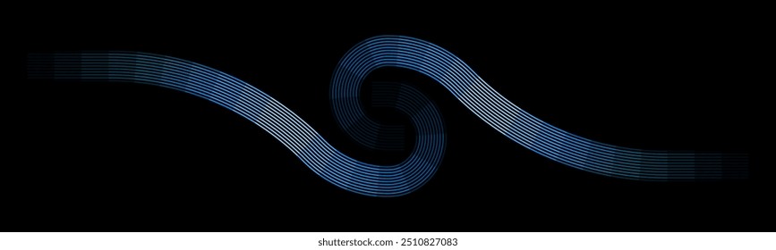 Abstract Blue Wave Background. Dynamic Abstract Lines. Modern Gradient Lines on Black. Elegant Blue Ribbon Illustration. dark background with glowing gradient lines. black background. landing page
