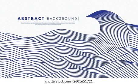Abstract blue wave background with flowing lines. Japanese water art wallpaper. This concept is dynamic and serene, inspired by the ocean.