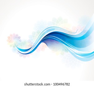 Abstract Blue Wave Background With Fragrance Pastel Floral.