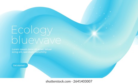 Abstract blue wave background with glowing star and light particles representing clean energy, ecology concept