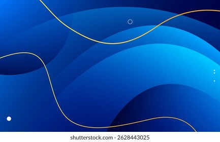 Abstract blue wave background with gold lines. Vector illustration
