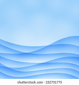 Abstract blue wave background with halftone effect. Vector illustration.