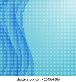 Abstract blue wave background with halftone effect. Vector illustration.