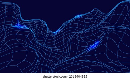 Abstract blue wave background. Imitation of a mountain landscape, banner, shades of blue. Vector, neon. Blue background