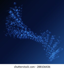 Abstract blue wave background made of small transparent squares