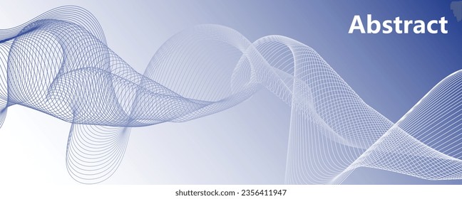 abstract blue wave background. Blue minimal round lines abstract background. Thin line wavy abstract vector background. Curve wave seamless pattern. Line art striped graphic template
