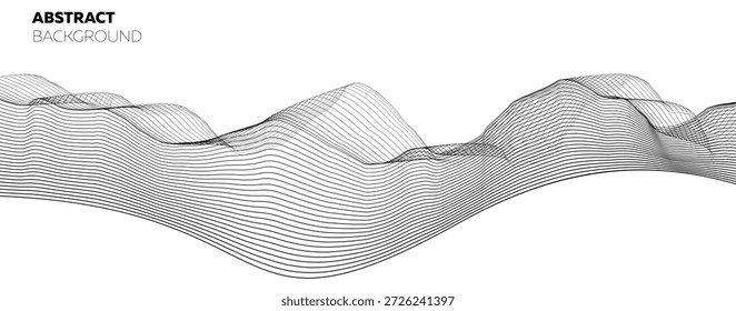 Fondo azul abstracto de la onda. Líneas redondas mínimas. Fondo de Vector abstracto ondulado de línea fina. Patrón de onda curva sin fisuras. Arte de línea rayado Plantilla gráfica