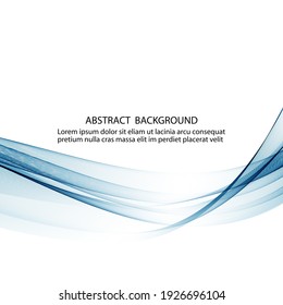 Abstract blue wave background with smooth lines on a white background, design element