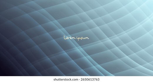 Fundo de onda azul abstrato com linhas de gradiente suaves e textura de grade, apresentando o elegante texto "lorem ipsum" no centro.