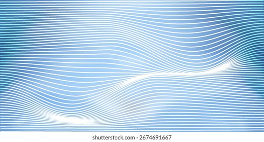 Fondo azul Abstractas de la onda con el gradiente liso y las líneas blancas que fluyen, modelo digital moderno para el diseño,
