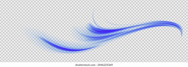 Abstract blue wave background. Wavy transparent curved lines in the form of the movement of sound waves in a set of different shapes of whirlpool, twist, spiral. Light arc in blue colors, in the form