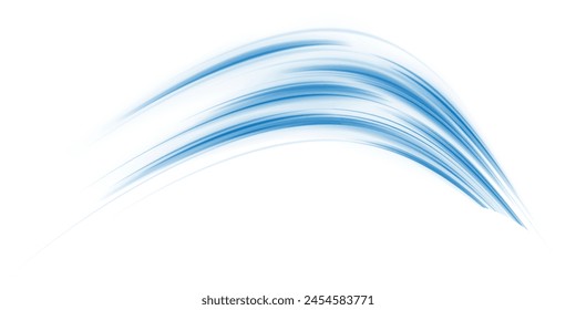 Abstract blue wave background. Wavy transparent curved lines in the form of the movement of sound waves in a set of different shapes of whirlpool, twist, spiral. Light arc in blue colors, in the form