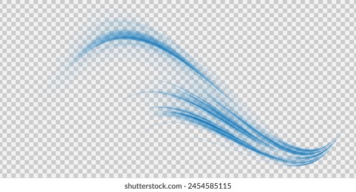 Abstract blue wave background. Wavy transparent curved lines in the form of the movement of sound waves in a set of different shapes of whirlpool, twist, spiral. Light arc in blue colors, in the form
