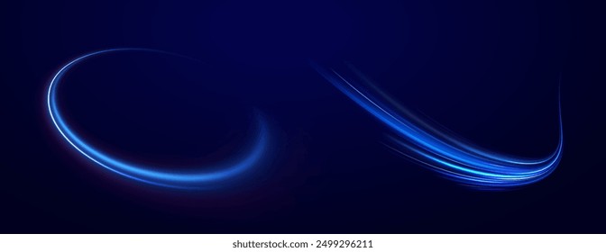 Fondo azul Abstractas de la onda. Líneas curvas transparentes onduladas en forma de movimiento de ondas de sonido en un conjunto de diferentes Formas de remolino, giro, espiral. Arco de luz en colores azules, en la forma