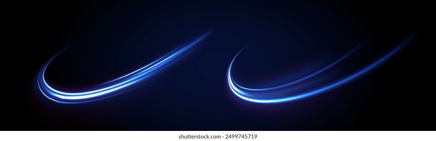 Fondo azul Abstractas de la onda. Líneas curvas transparentes onduladas en forma de movimiento de ondas de sonido en un conjunto de diferentes Formas de remolino, giro, espiral. Arco de luz en colores azules, en la forma