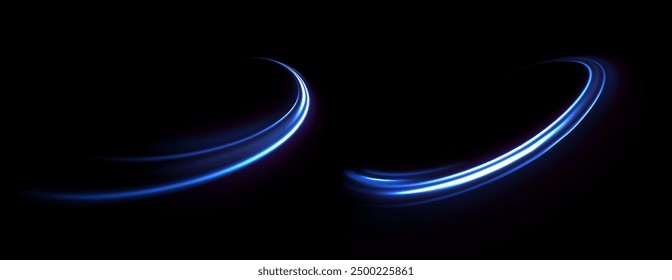 Abstract blue wave background. Wavy transparent curved lines in the form of the movement of sound waves in a set of different shapes of whirlpool, twist, spiral. Light arc in blue colors, in the form