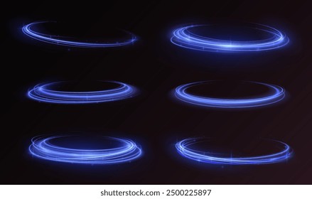 Abstract blue wave background. Wavy transparent curved lines in the form of the movement of sound waves in a set of different shapes of whirlpool, twist, spiral. Light arc in blue colors, in the form