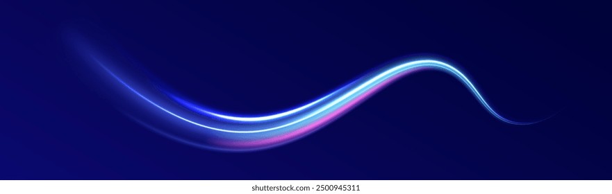 Fondo azul Abstractas de la onda. Líneas curvas transparentes onduladas en forma de movimiento de ondas de sonido en un conjunto de diferentes Formas de remolino, giro, espiral. Arco de luz en colores azules, en la forma